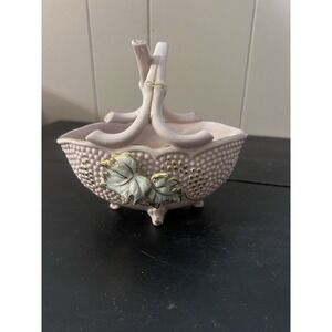 Vintage L&M Lipper & Mann Pink Porcelain Basket Floral Gold Trim Handled Decor